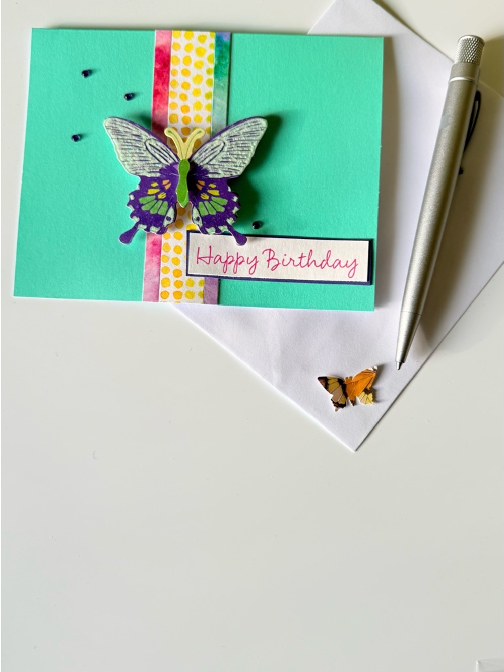 Turquoise Butterfly Happy Birthday Card - Blank Greeting - Picture 3 of 3
